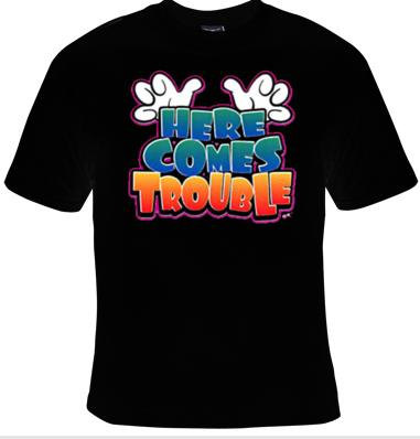 Here Comes Trouble Cool Funny Humorous Clothes T Shirts Tees, Rude Tees T-shirt Designs Graphic